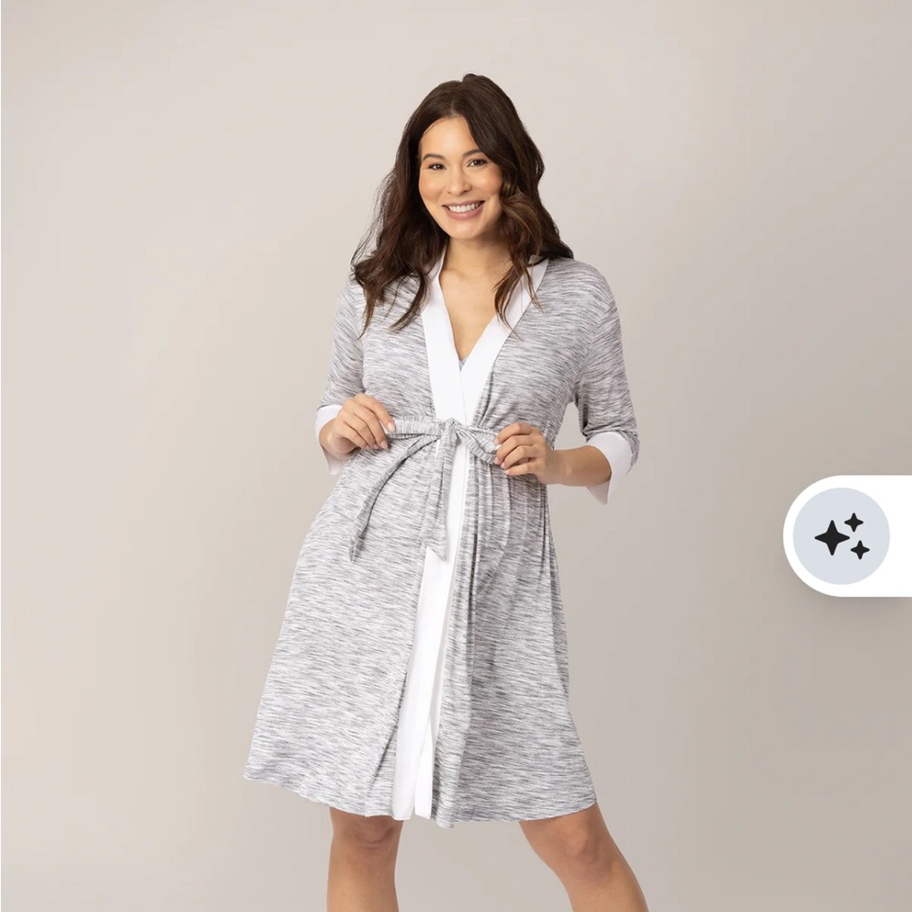 NWT Kindred Bravely Emmaline Robe Heathered Gray and White Maternity Robe, S/M